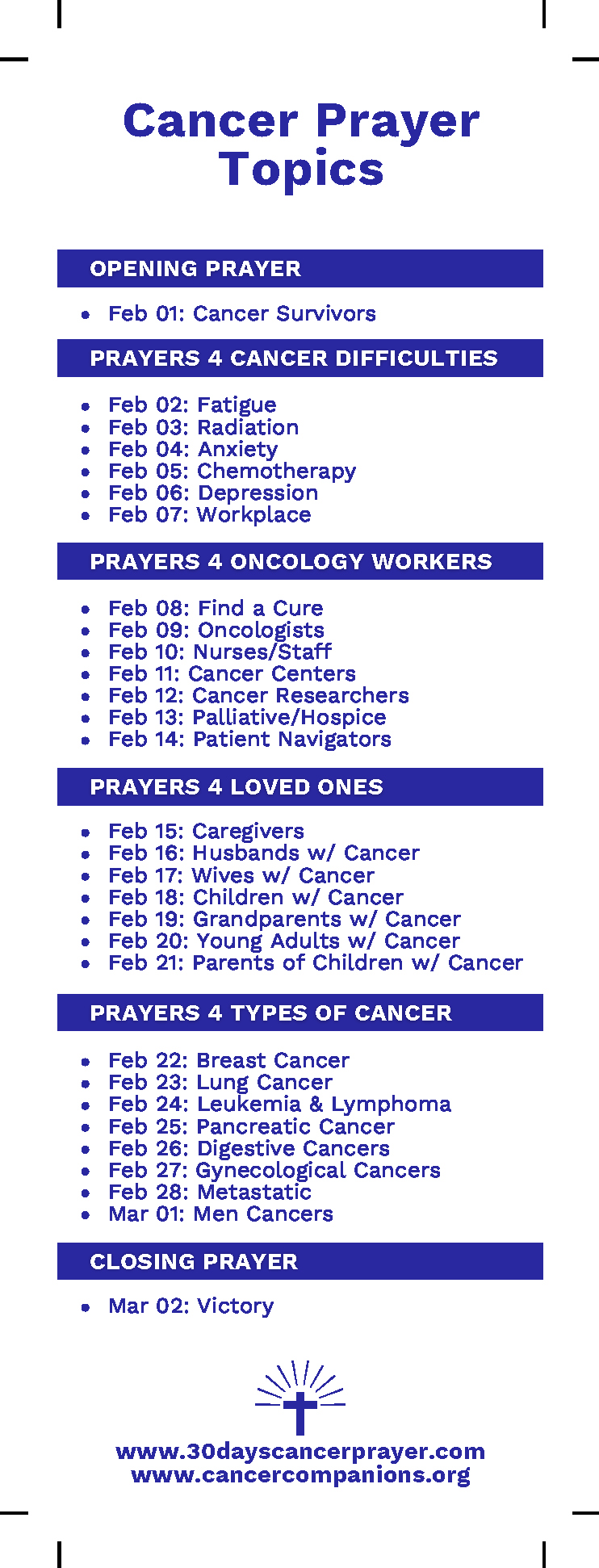 #200 30 Days of Cancer Prayer Bookmark sold in bundles of 16 (2026)