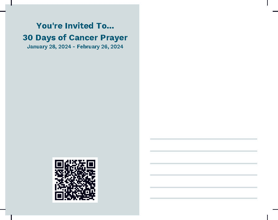 #205 30 Days of Cancer Prayer Postcards sold in bundles of 8